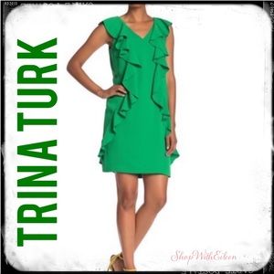 Trina Turk Green Ruffle Sweatheart Shift Dress